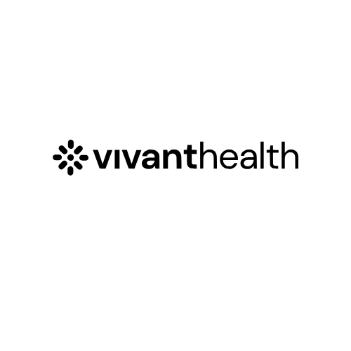 Logo for Vivant Health with a black circular flower-like symbol to the left of the words vivant health in bold black font on a plain white background.