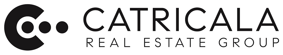 Logo for Catricala Real Estate Group with a bold, modern black emblem featuring circles on the left and the company name in large text to the right.