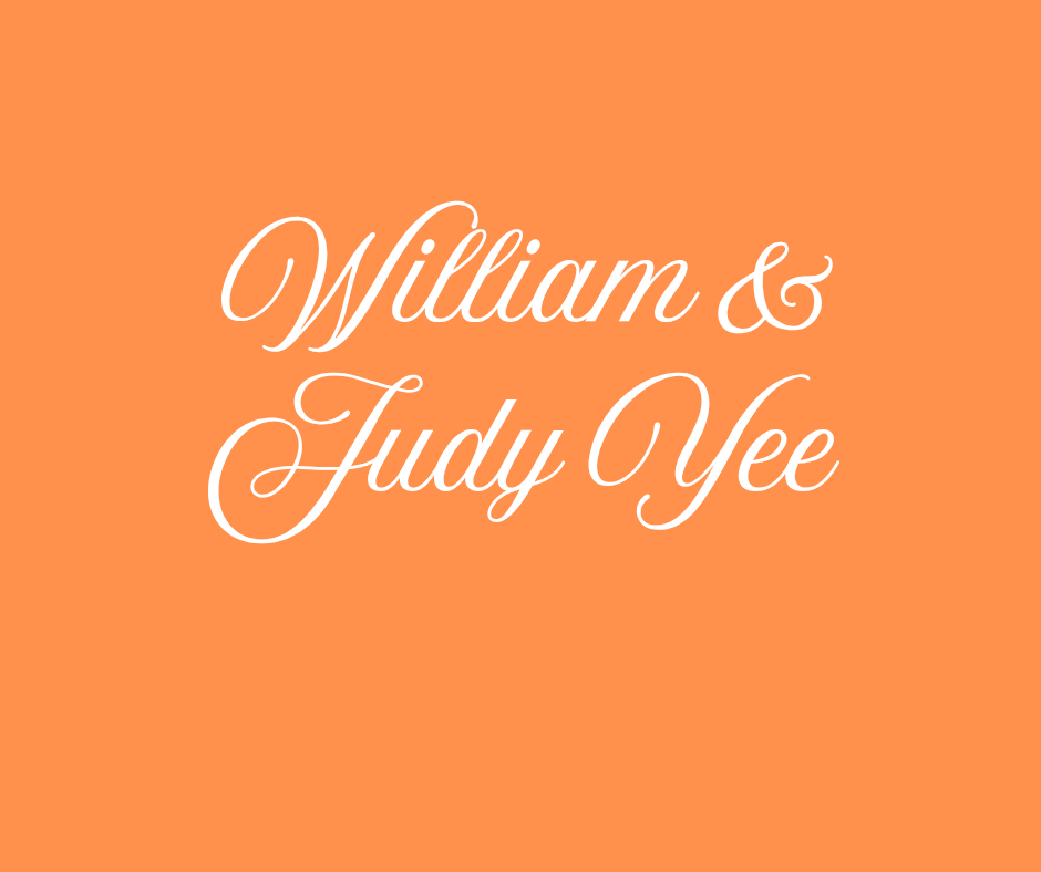White cursive text reading William & Judy Yee on an orange background.